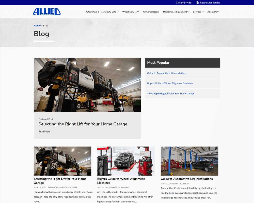Screenshot of Allied Equipment - Blog page