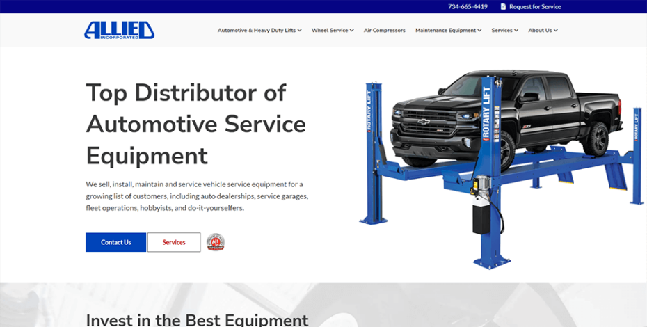 Screenshot of Allied Equipment - Home page