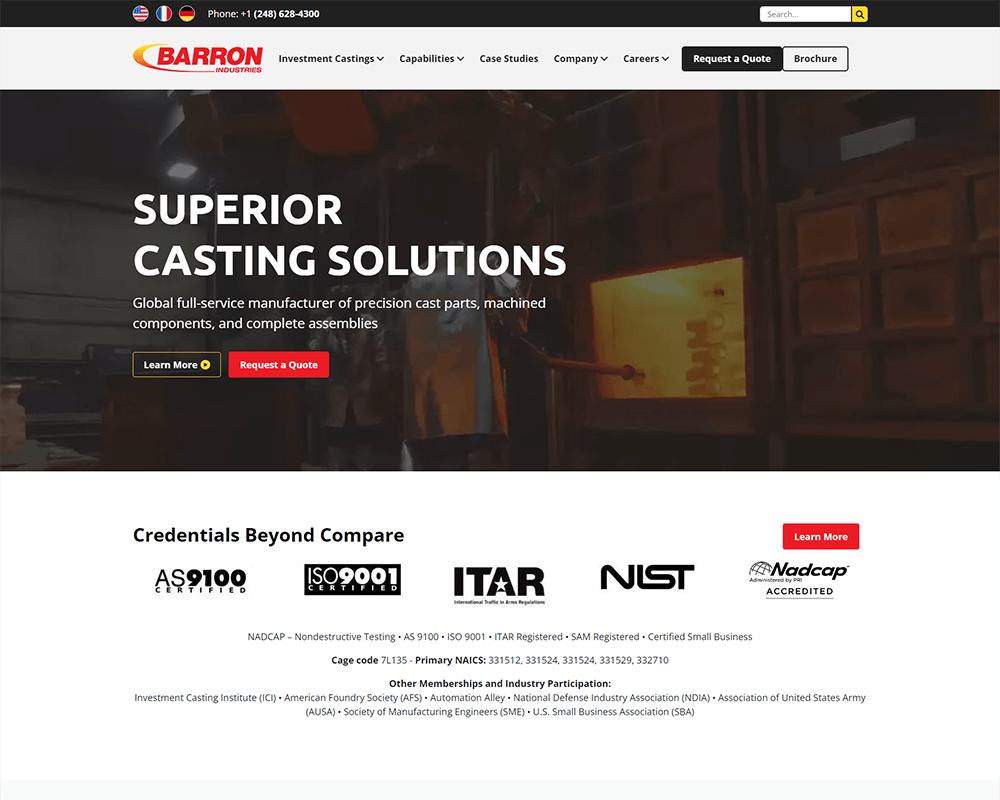 Screenshot of Barron Industries - Home page