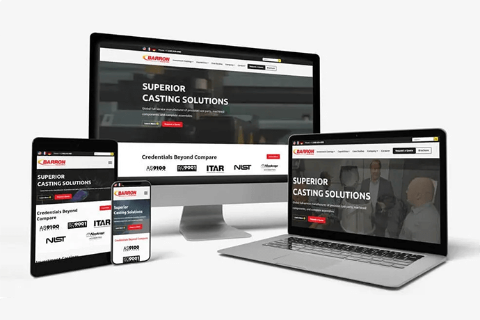 The Barron Industries home page on multiple devices