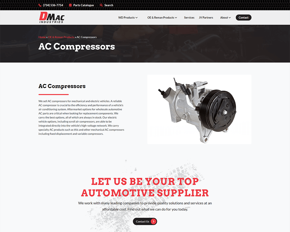 Screenshot of DMac - AC Compressors page