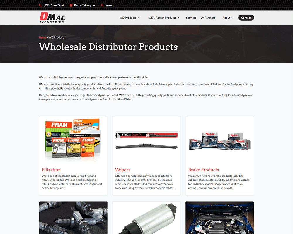 Screenshot of DMac - Wholesale Distributor Products page