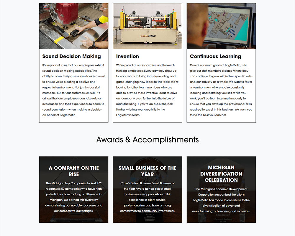 Screenshot of EagleMatic Careers - Awards & Accomplishments section