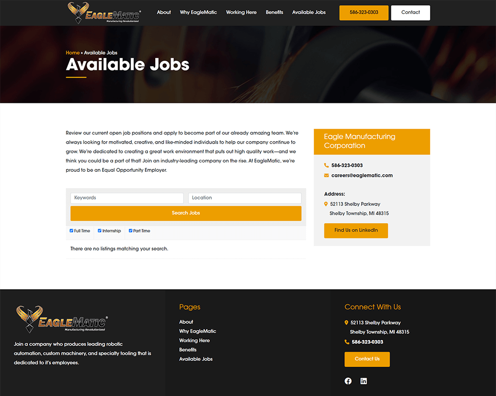 Screenshot of EagleMatic Careers - Available Jobs page