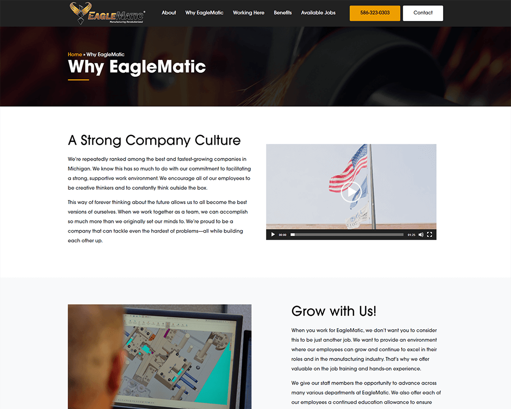 Screenshot of EagleMatic Careers - Why EagleMatic page