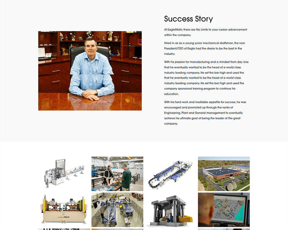 Screenshot of EagleMatic Careers - Success Story section