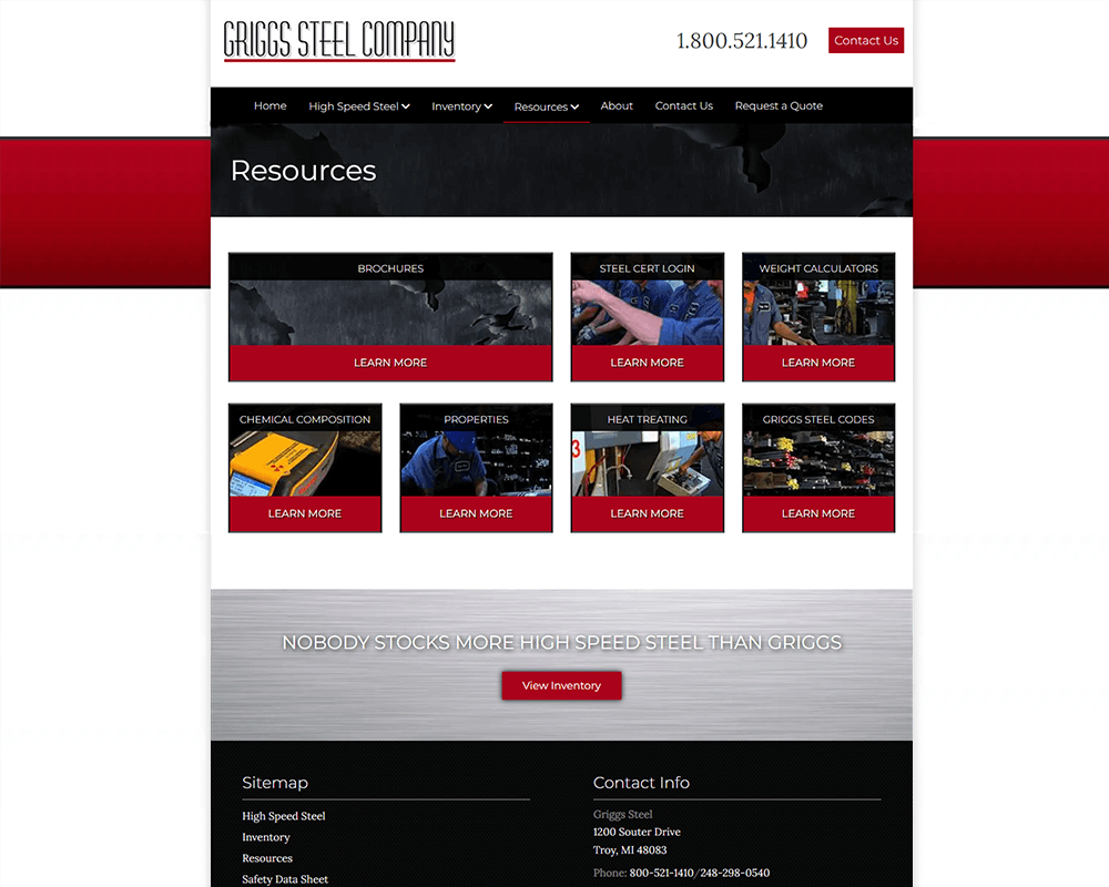 Screenshot of Griggs Steel - Resources page