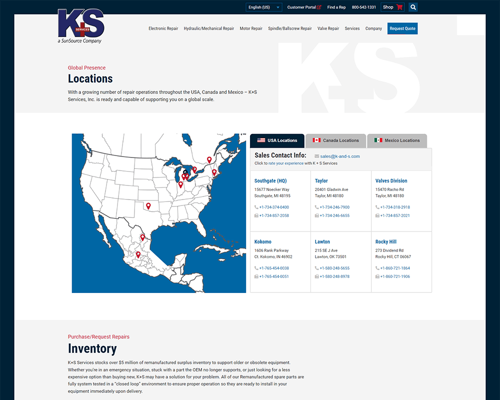 Screenshot of K+S Services - Locations page