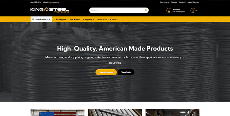 Screenshot of King Steel Fasteners - Home page