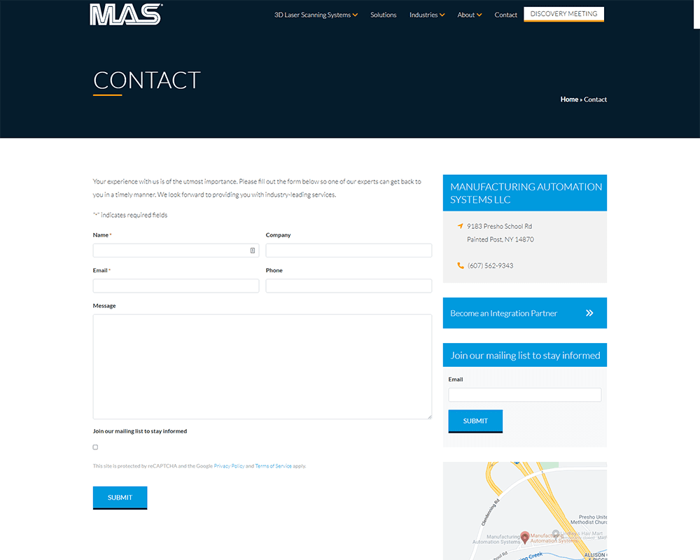 Screenshot of MAS - Contact page