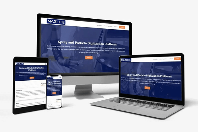 The Mazlite Inc. home page on multiple devices
