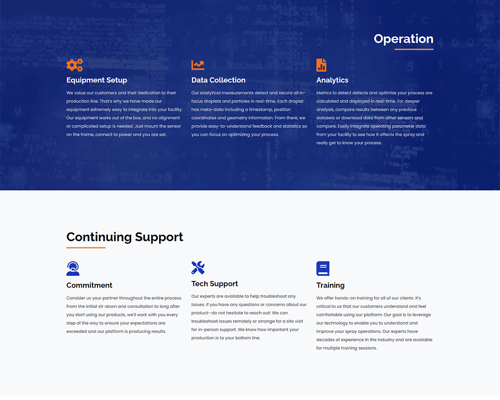 Screenshot of Mazlite Inc. - Operation and Continuing Support sections