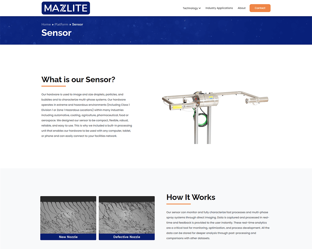 Screenshot of Mazlite Inc. - Sensor page
