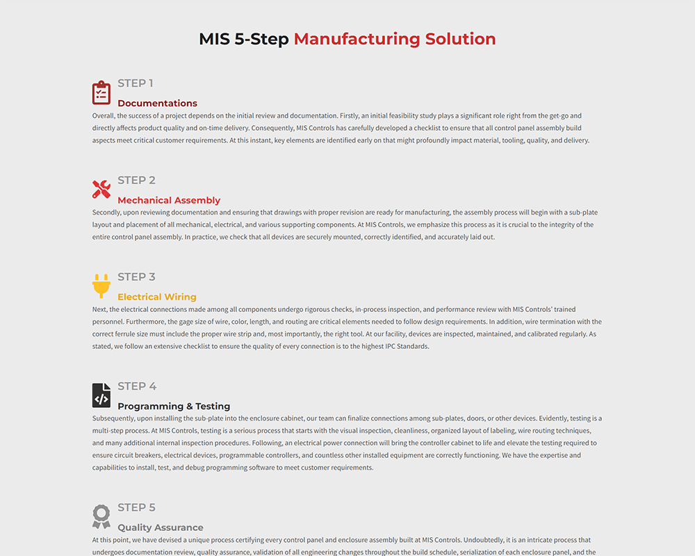 Screenshot of MIS Controls - MIS 5-Step Manufacturing Solution