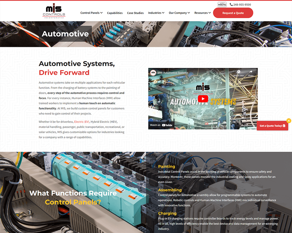 Screenshot of MIS Controls - Automotive page