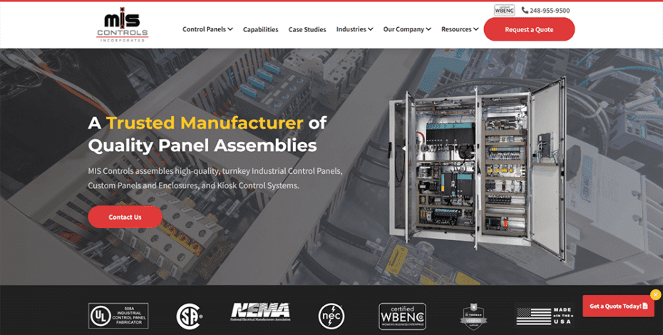 Screenshot of MIS Controls - Home page