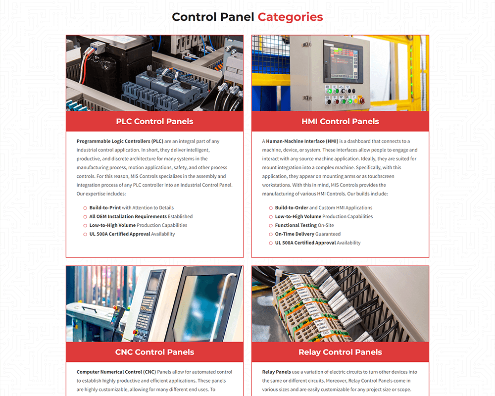 Screenshot of MIS Controls - Control Panel Categories section