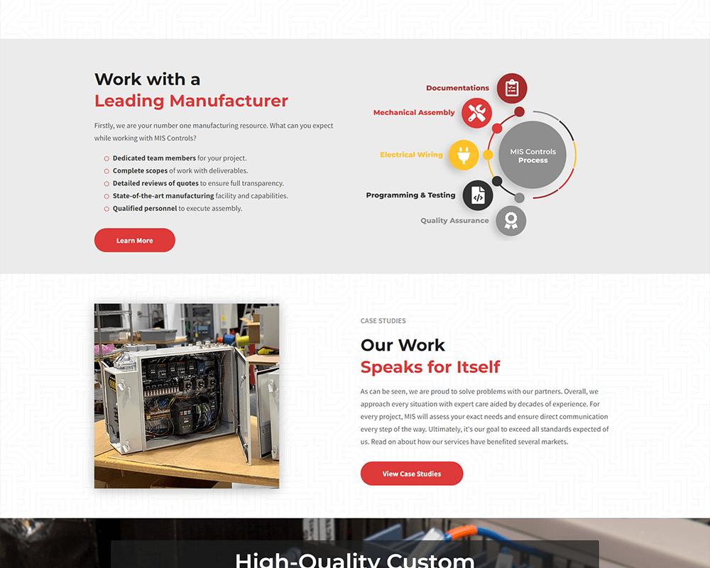 Screenshot of MIS Controls - Work with a Leading Manufacturer section