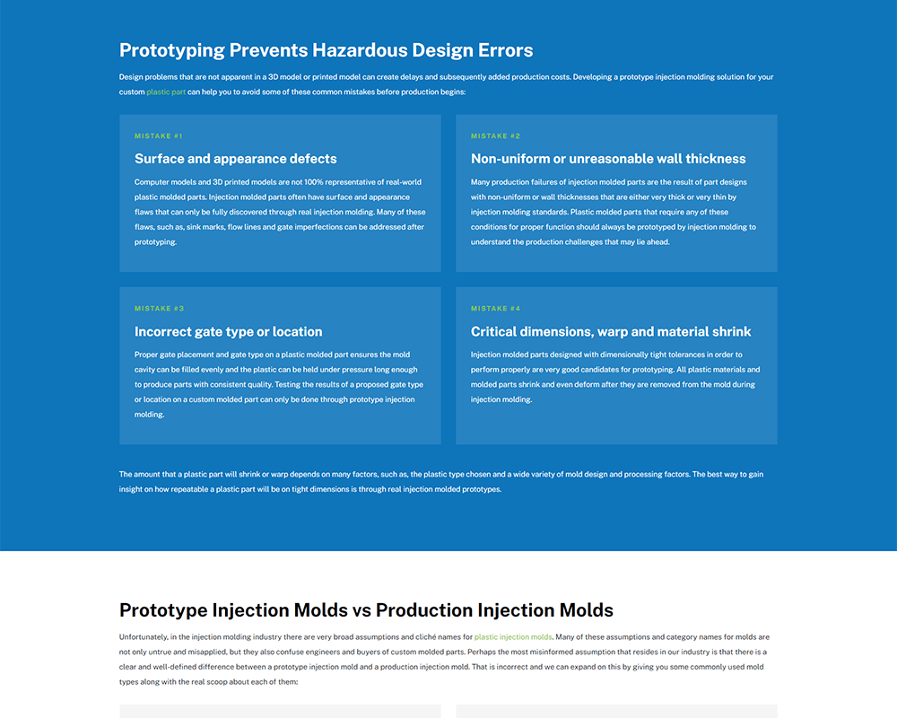 Screenshot of MSI Mold - Prototype Injection Molding page