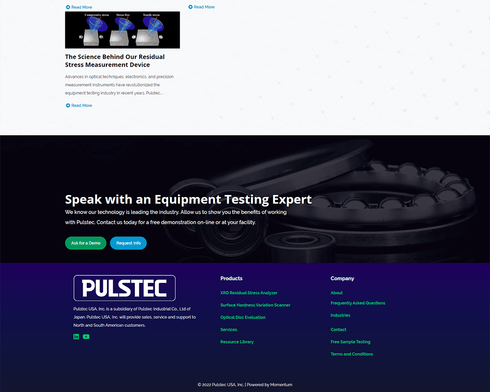 Screenshot of Pulstec USA - CTA section