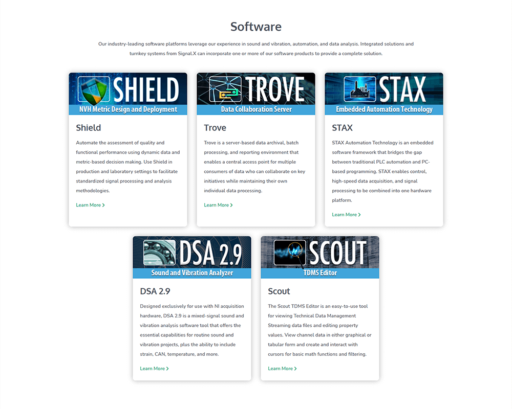 Screenshot of Signal.X Technologies LLC - Software section