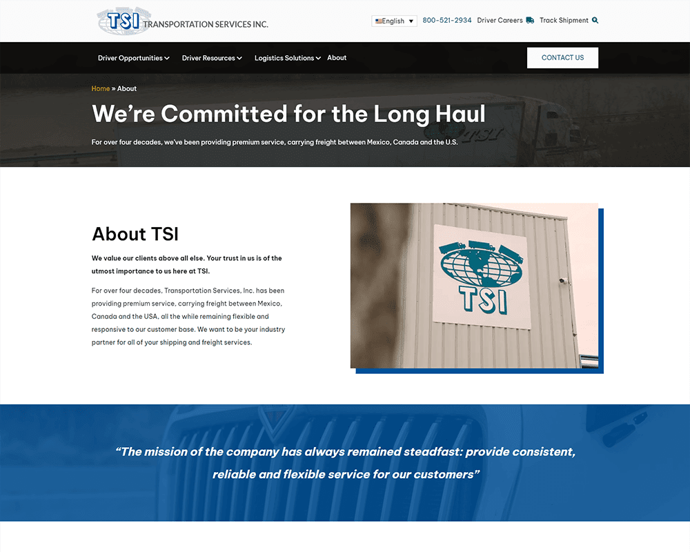 Screenshot of TSI - About page