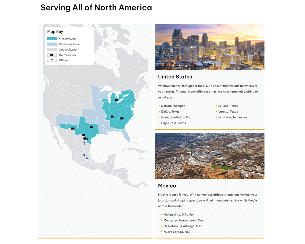 Screenshot of TSI - Serving All of North America page