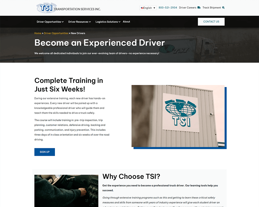 Screenshot of TSI - New Drivers page
