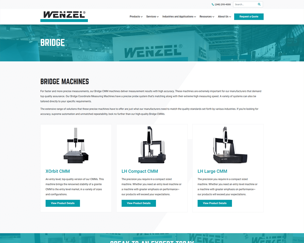 Screenshot of Wenzel America - Bridge CMM page