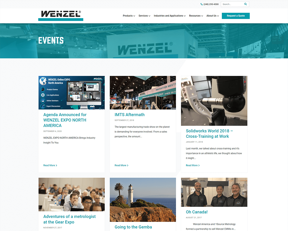 Screenshot of Wenzel America - Events page