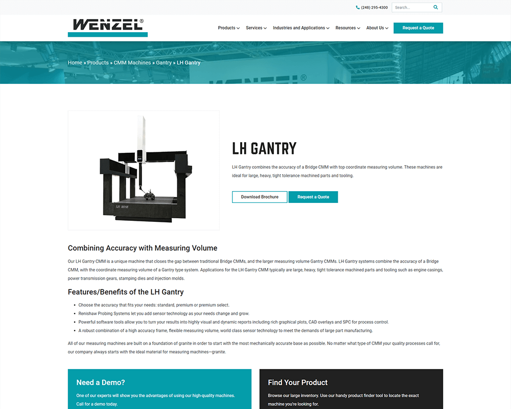 Screenshot of Wenzel America - LH Gantry product page