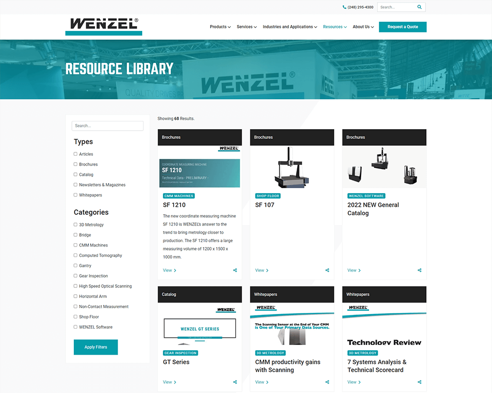 Screenshot of Wenzel America - Resource Library page