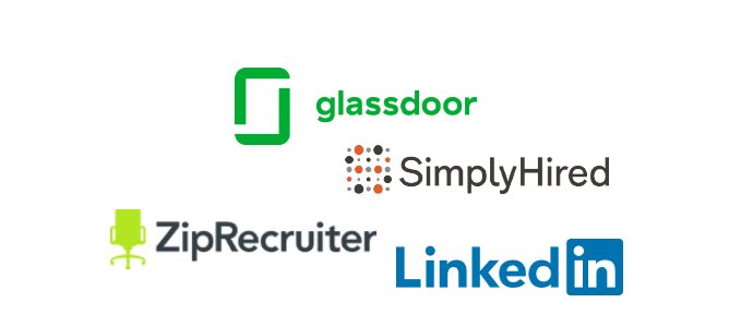 Cloud with Glassdoor, Simply Hired, ZipRecruiter, and LinkedIn logos