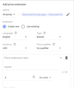 Price Extensions for Google Adwords screen shot