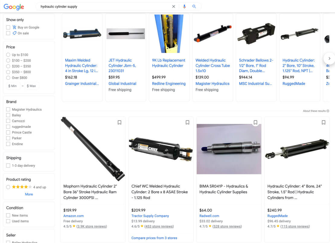 Google search results for "hydraulic cylinder supply"