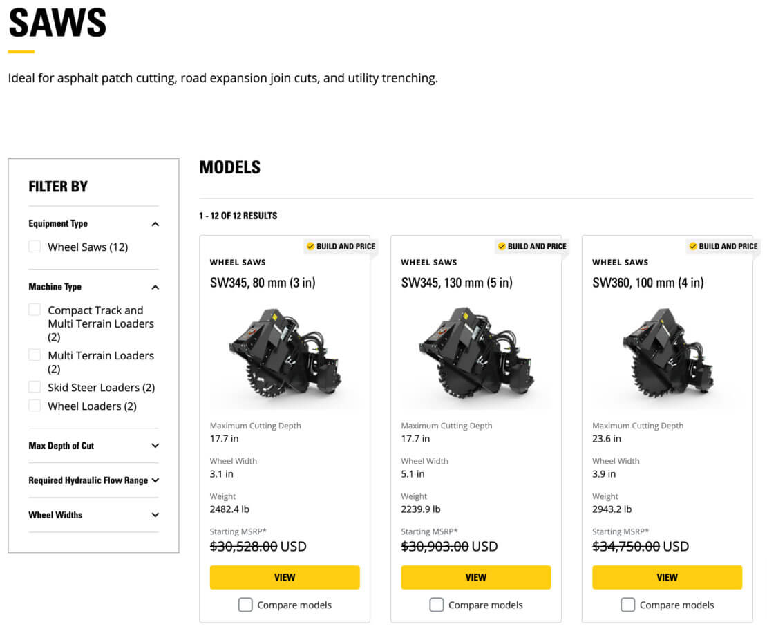 Website saws shop screenshot