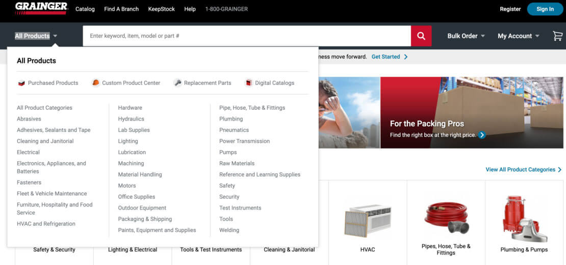 Grainger website screenshot
