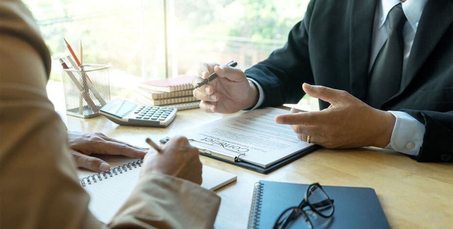 Business man and lawyer looking to the business contract