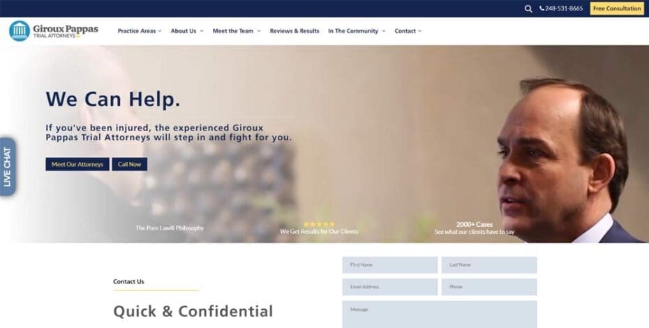 Giroux Pappas Trial Attorneys homepage offering free consultation and legal assistance.