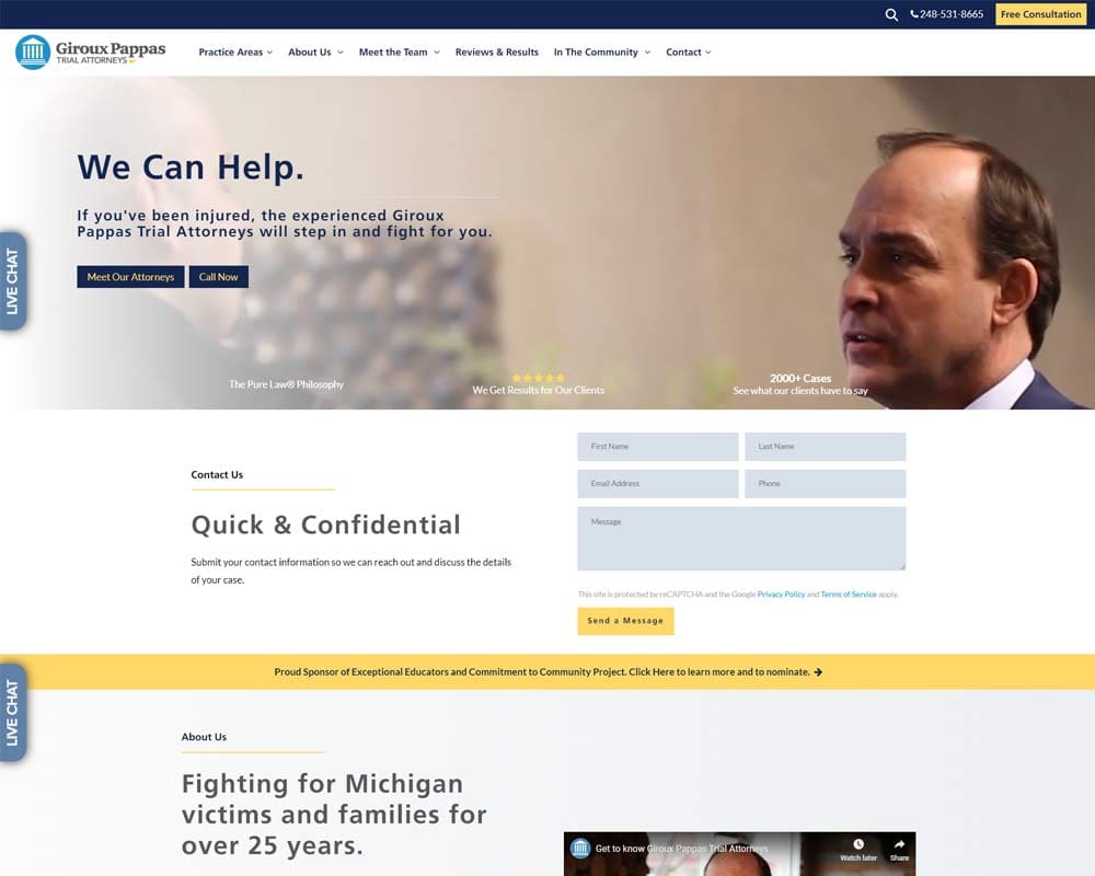 Giroux Pappas Trial Attorneys homepage offering free consultation and legal assistance.
