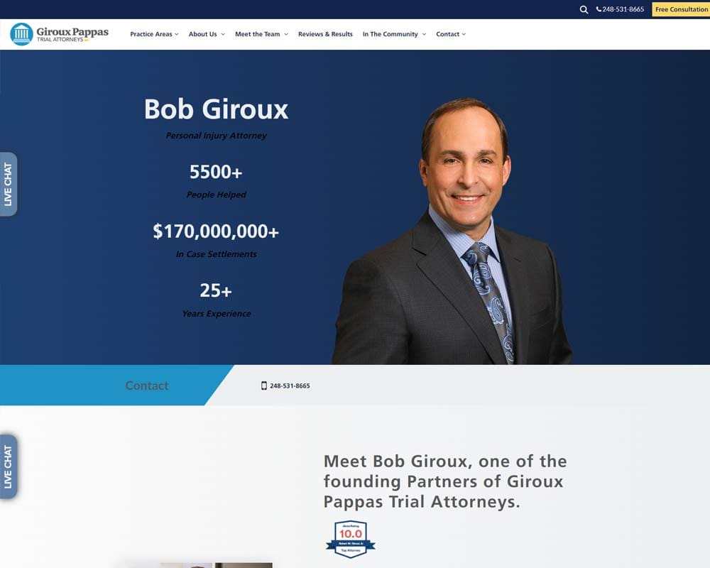 Bob Giroux, personal injury attorney, 5500+ clients served, $170M+ settlements, 25+ years experience.