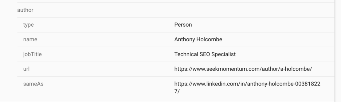 An example of what schema looks like on the front-end.