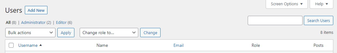 A WordPress screenshot showing the 'Add New User' button