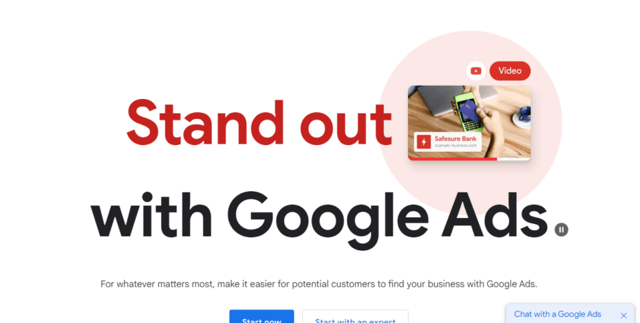 A screenshot from ads.google.com that says "Stand out With Google Ads"