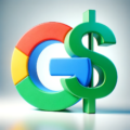 The Google logo (in Google's branded color scheme) intertwined with a green dollar sign