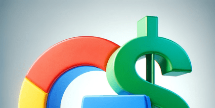 The Google logo (in Google's branded color scheme) intertwined with a green dollar sign