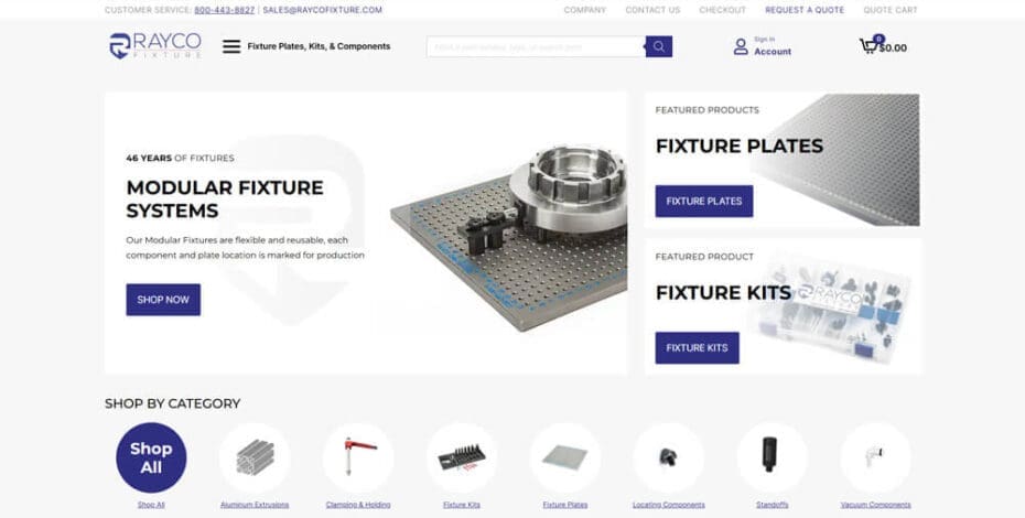 Rayco Fixture homepage showcasing modular fixtures and components.