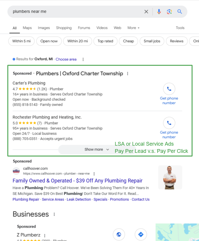 google lsa local listing ads example