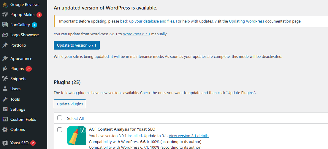 outdated wordpress plugins screenshot