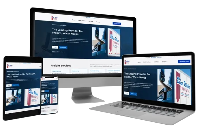 Blue Water Trucking website layouts shown on different screens